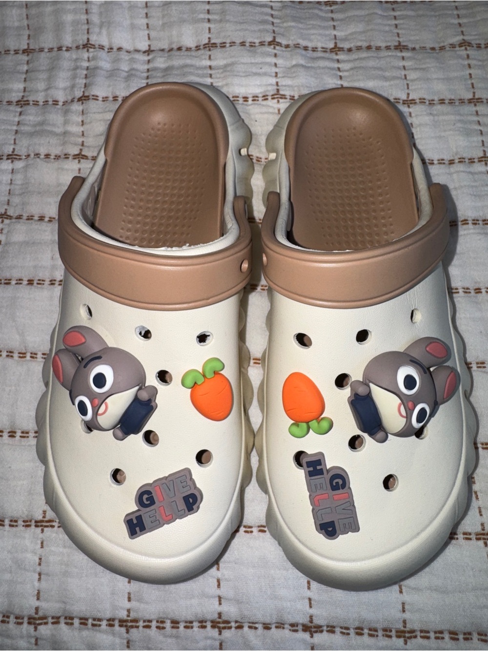 Kids Cream and Tan Clog Sandals with Fun Charms